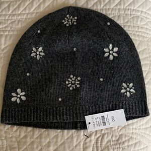 Gray Knit Beanie with Floral Accents